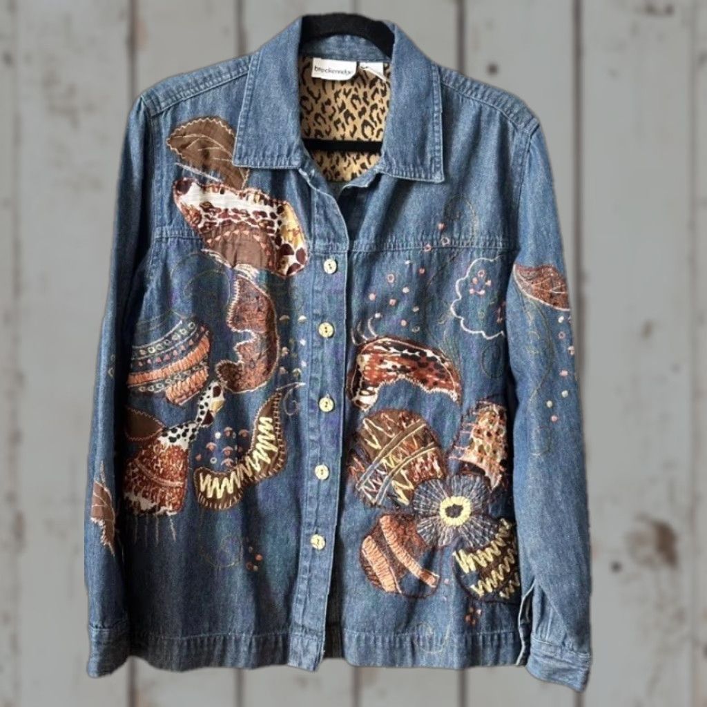 Vintage VINTAGE Breckenridge Denim Jacket Womens Blue Button Up Long Sleeve Floral Embroidered PS Size S / US 4 / IT 40 - 1 Thumbnail