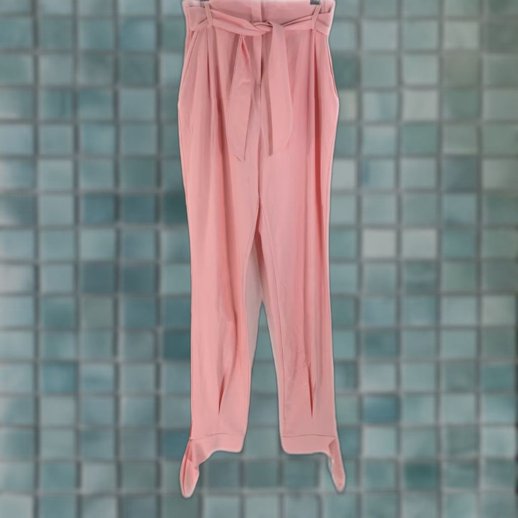 Boohoo VINTAGE Boohoo WOMENS Belted Tie Waist Pink Dress Pants Size 6 Tall Size 30" / US 8 / IT 44 - 1 Thumbnail