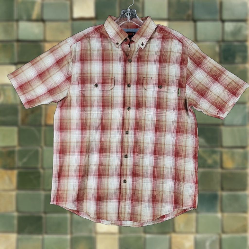 Vintage VINTAGE Wolverine Men's Short Sleeve Shirt L Red Plaid Cotton 90s Button-Up Mens Size US 33 - 1 Thumbnail