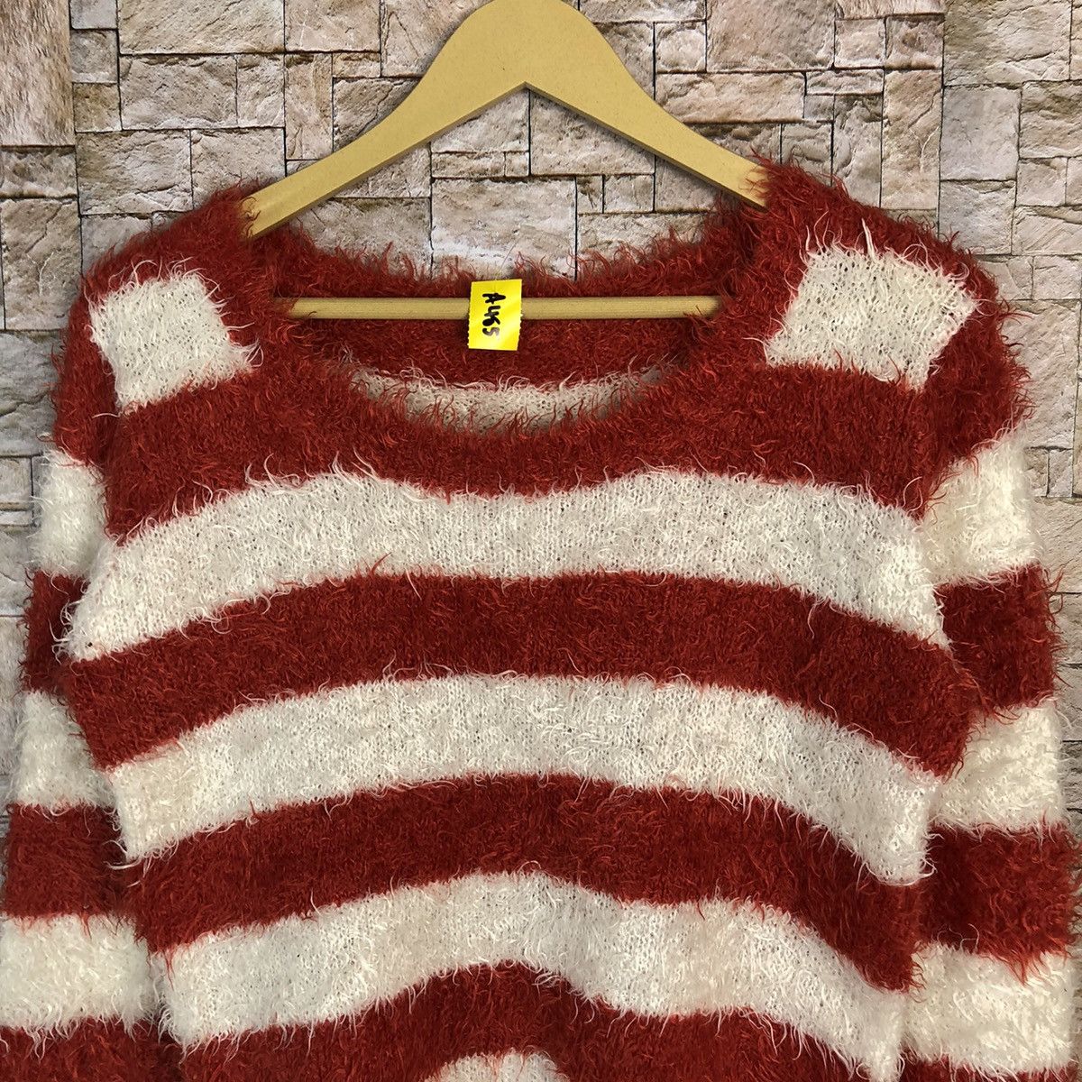 Japanese Brand Japanese Brand Red Stripe fur shaggy mohair Knitwear #A485 Size S / US 4 / IT 40 - 5 Thumbnail