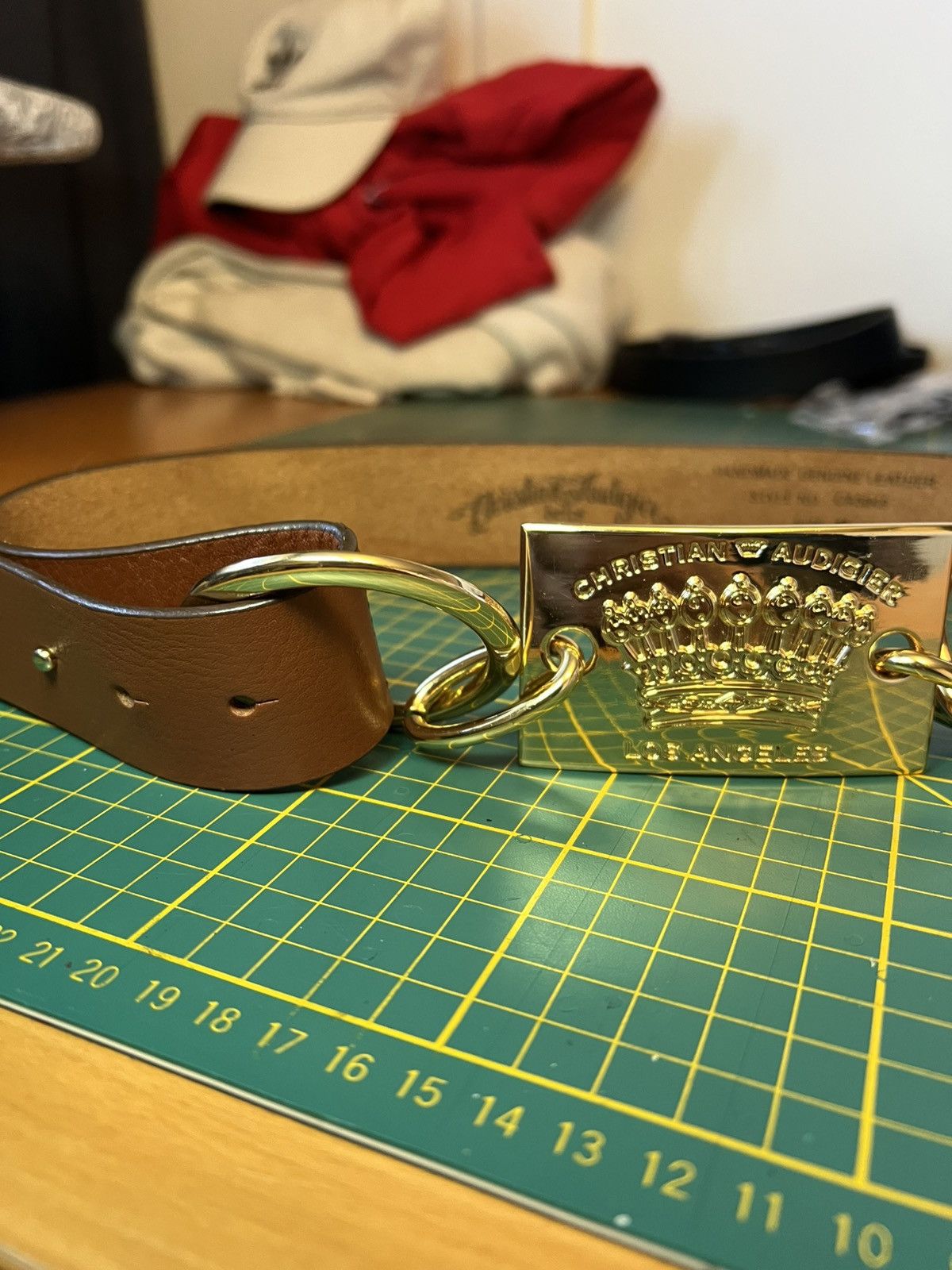Christian Audigier Vintage Christian Audigier gold crown buckle leather belt Size ONE SIZE - 6 Thumbnail