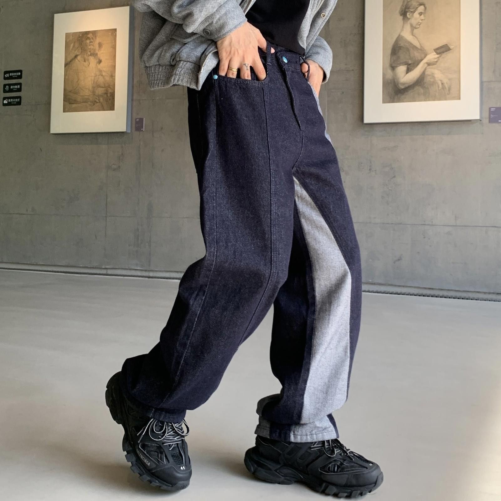 Vintage Black and Gray Two-Tone Baggy Denim Jeans, Wide Leg Jeans Size US 32 / EU 48 - 3 Thumbnail