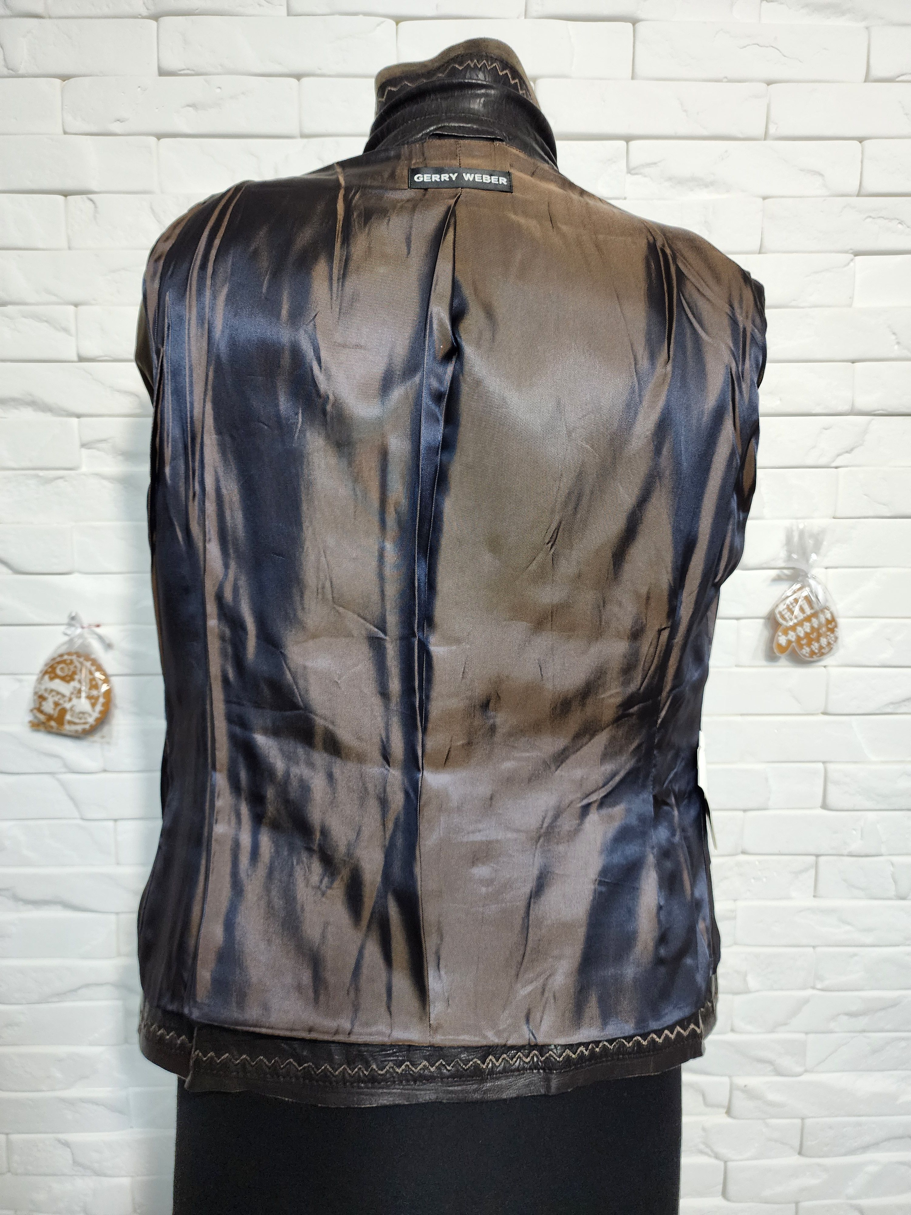 Other Brown Leather Jacket: Women's Blazer with Stitching Size M / US 6-8 / IT 42-44 - 9 Thumbnail