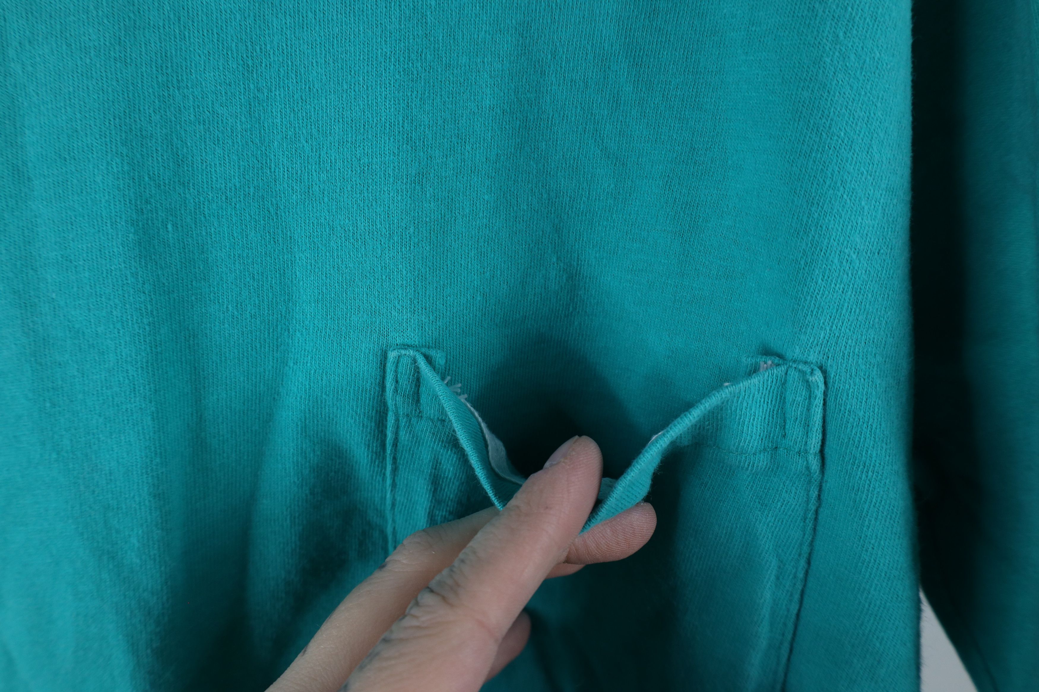 Vintage Vintage 90s Streetwear Blank Pocket T-Shirt Teal Cotton USA Size US M / EU 48-50 / 2 - 4 Thumbnail