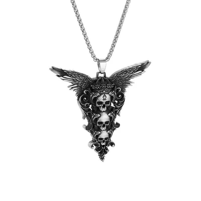 Jewelry Gothic Skull Wings Pendant Necklace Size ONE SIZE - 4 Thumbnail