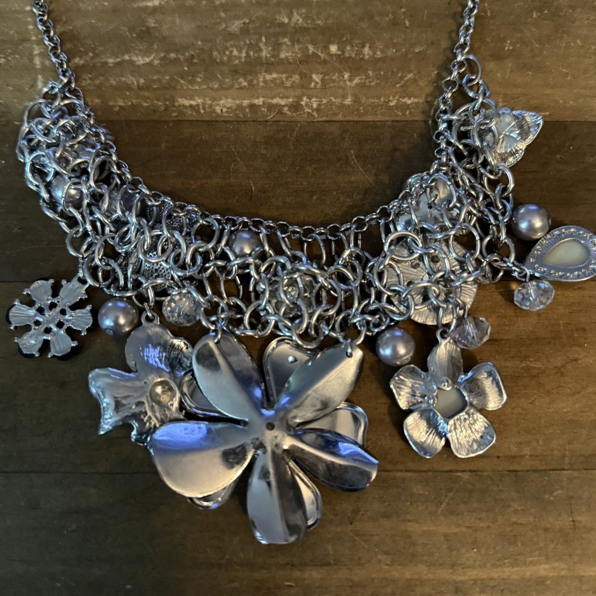 Other My Collection silver floral charms statement bib necklace Size ONE SIZE - 4 Thumbnail