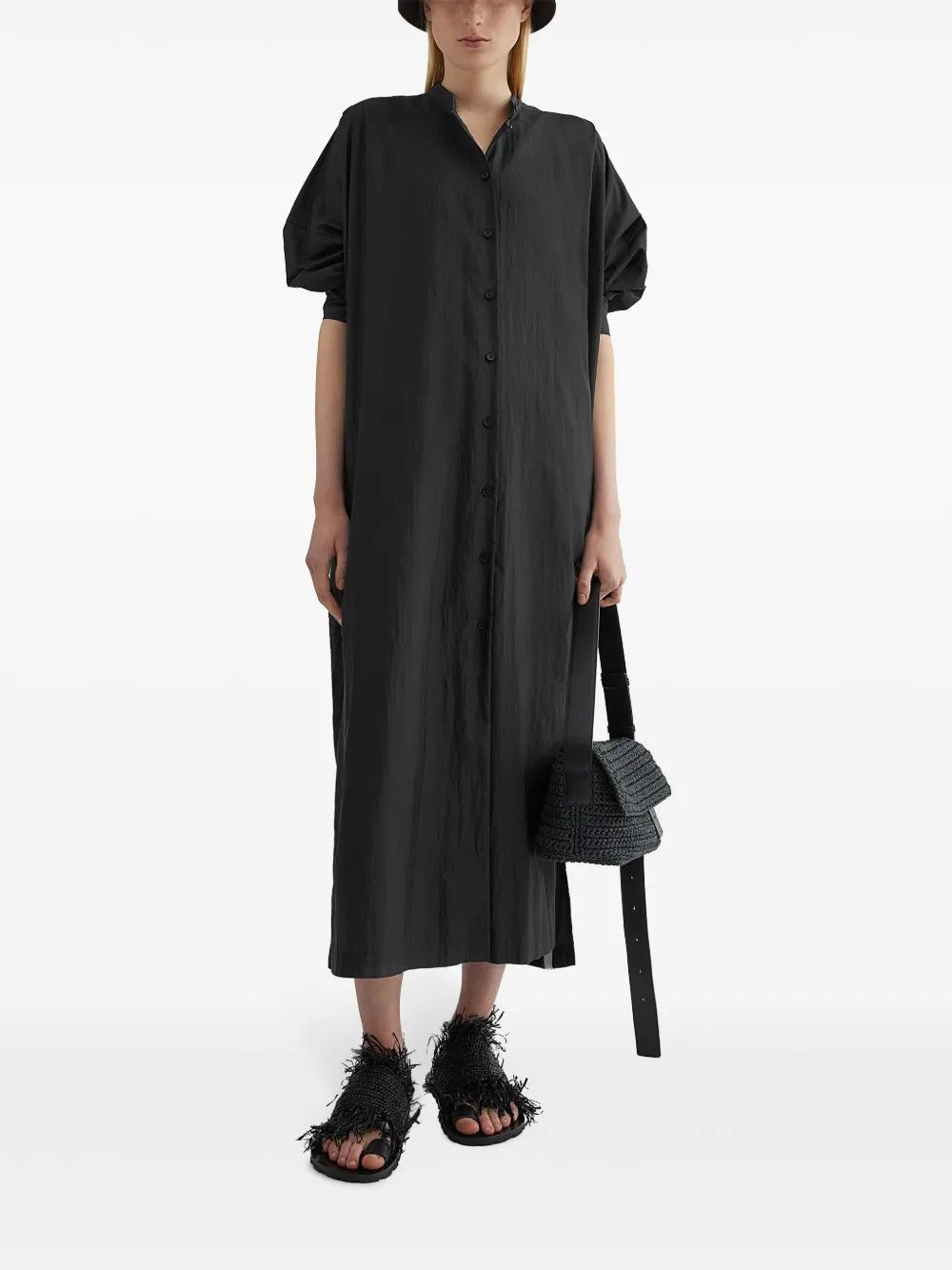 Jil Sander o1loc1c0426 Satin Shirt Dress in Black Size S / US 4 / IT 40 - 2 Thumbnail