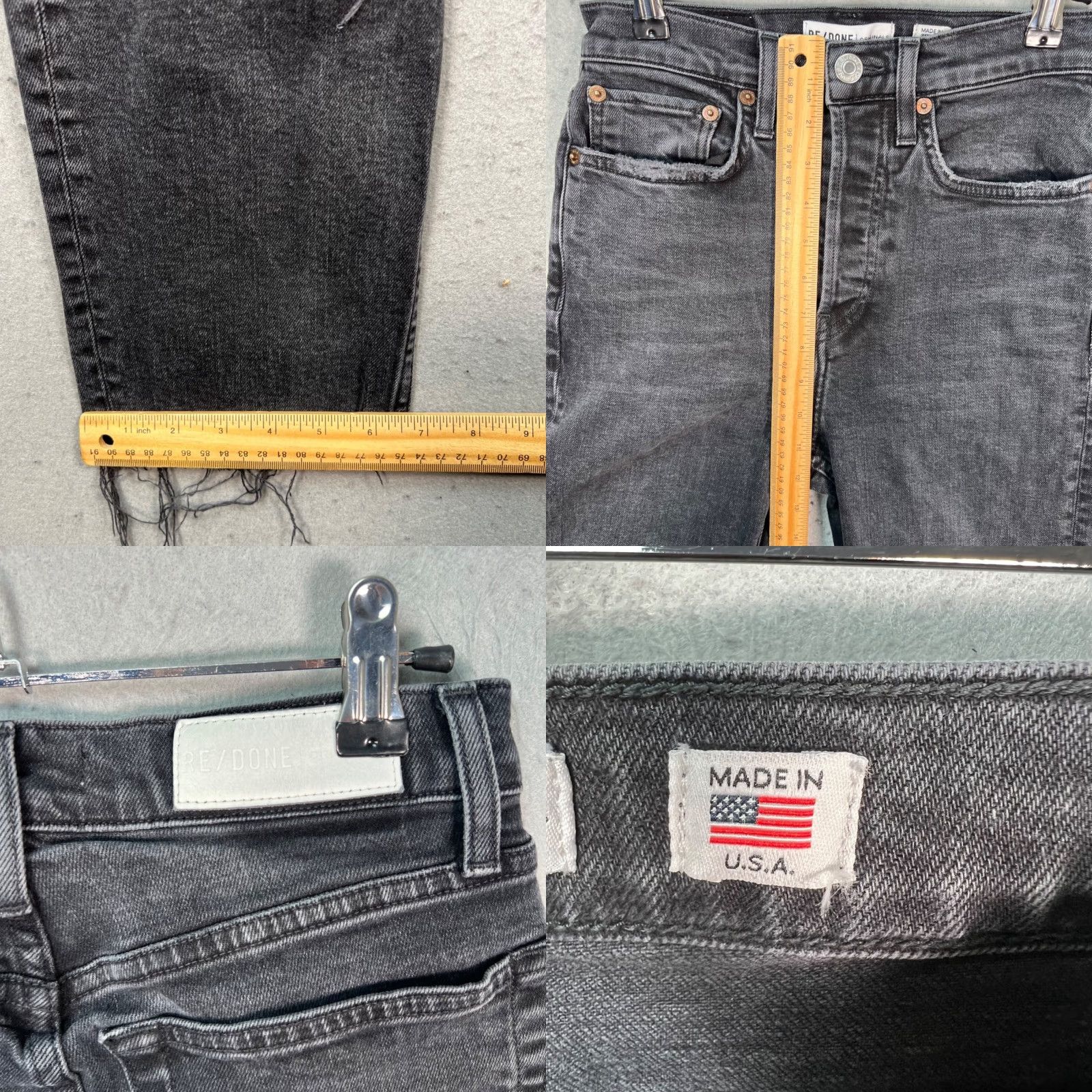 RE/DONE Re/Done Womens Jeans Distressed Black Denim 26 Straight High Rise 5-Pocket Button Dark Wash Vintage No N/A Size 26" / US 2 / IT 38 - 8 Thumbnail
