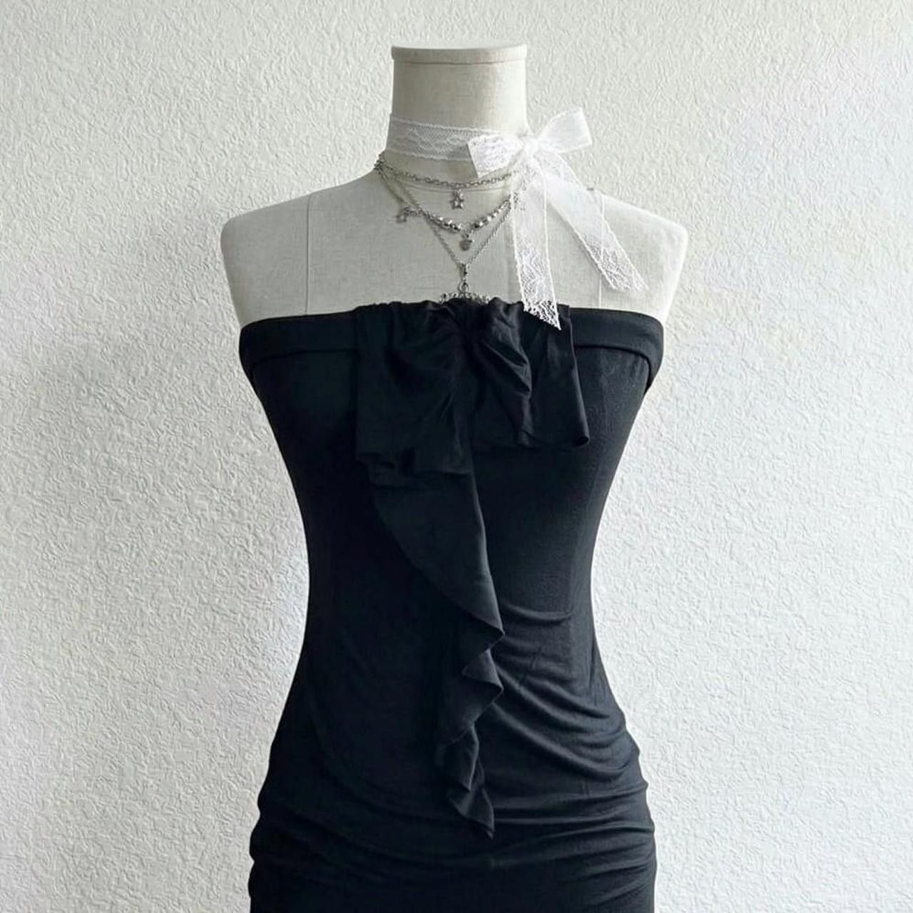 Vintage Dotke black strapless top with ruffle part in the middle Size S / US 4 / IT 40 - 4 Thumbnail