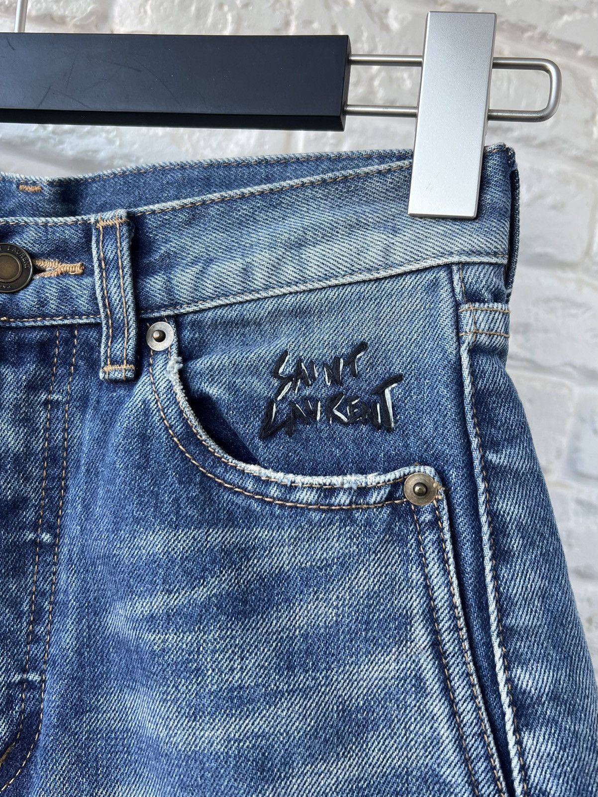 Saint Laurent Paris Saint Laurent Paris Denim Blue Logo Shorts Size 25" / US 0 / IT 36 - 2 Thumbnail