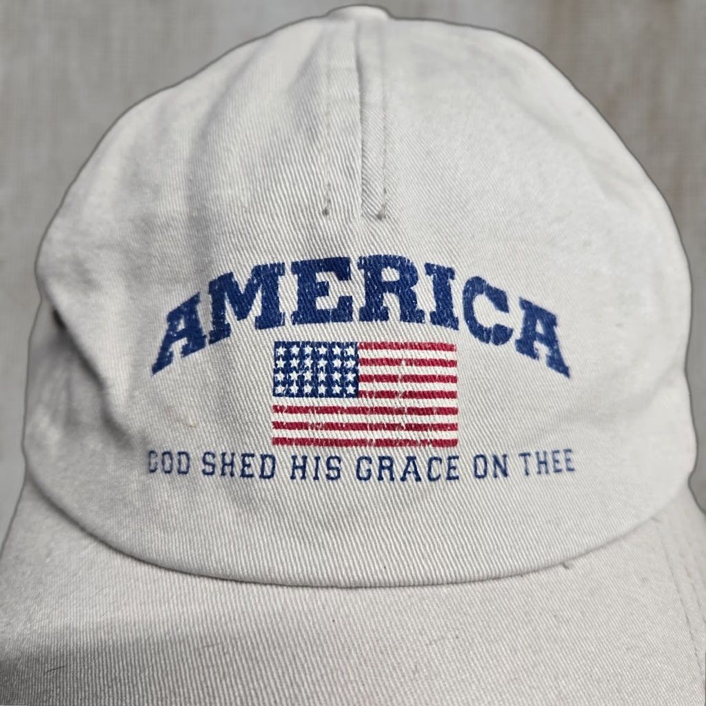 Vintage VINTAGE Baseball Hat Unisex Adjustable White America God Shed His Grace on Thee Cap Mens Womens Adults Adjustable Size White USA Theme Size ONE SIZE - 1 Thumbnail