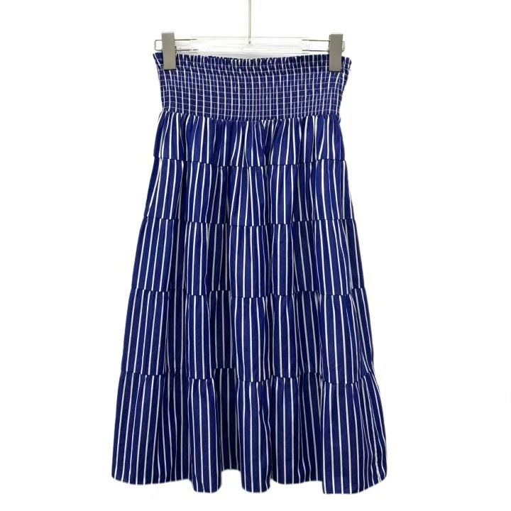 Prada Prada Blue Striped Cotton Pleated Skirt Size 40" / US 18 - 1 Thumbnail