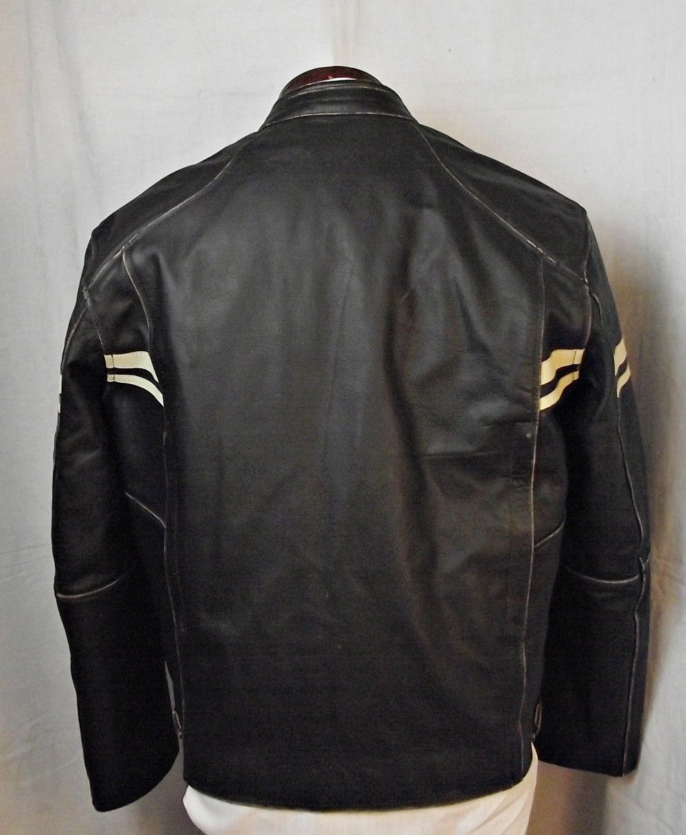 Vintage HEAVY Black Brand Motorcycle Jacket Distressed Buffalo Size US L / EU 52-54 / 3 - 7 Thumbnail
