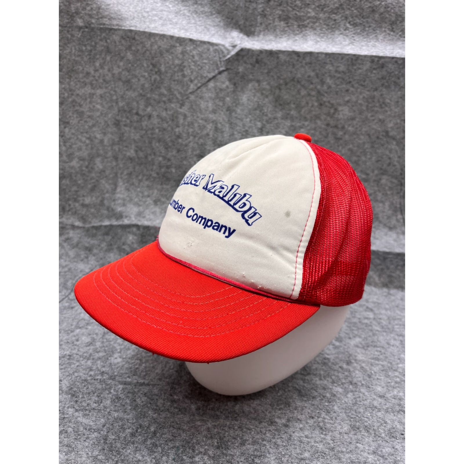 Vintage Fisher Malibu Lumber Company Hat Cap Snap Back Adult Red Trucker Poly Blend Hat/Cap Men Red Solid Casua l Size ONE SIZE - 4 Thumbnail