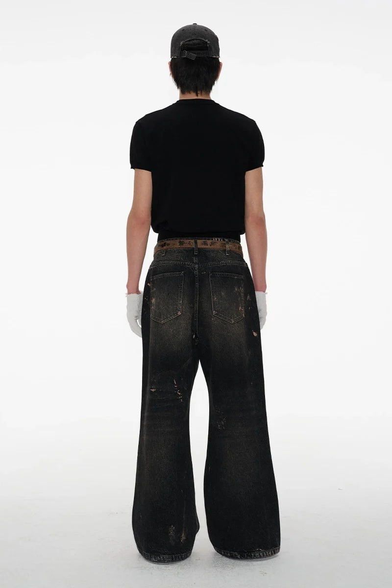 JCAESAR super baggy Black dye Denim Jeans rick owens LGB