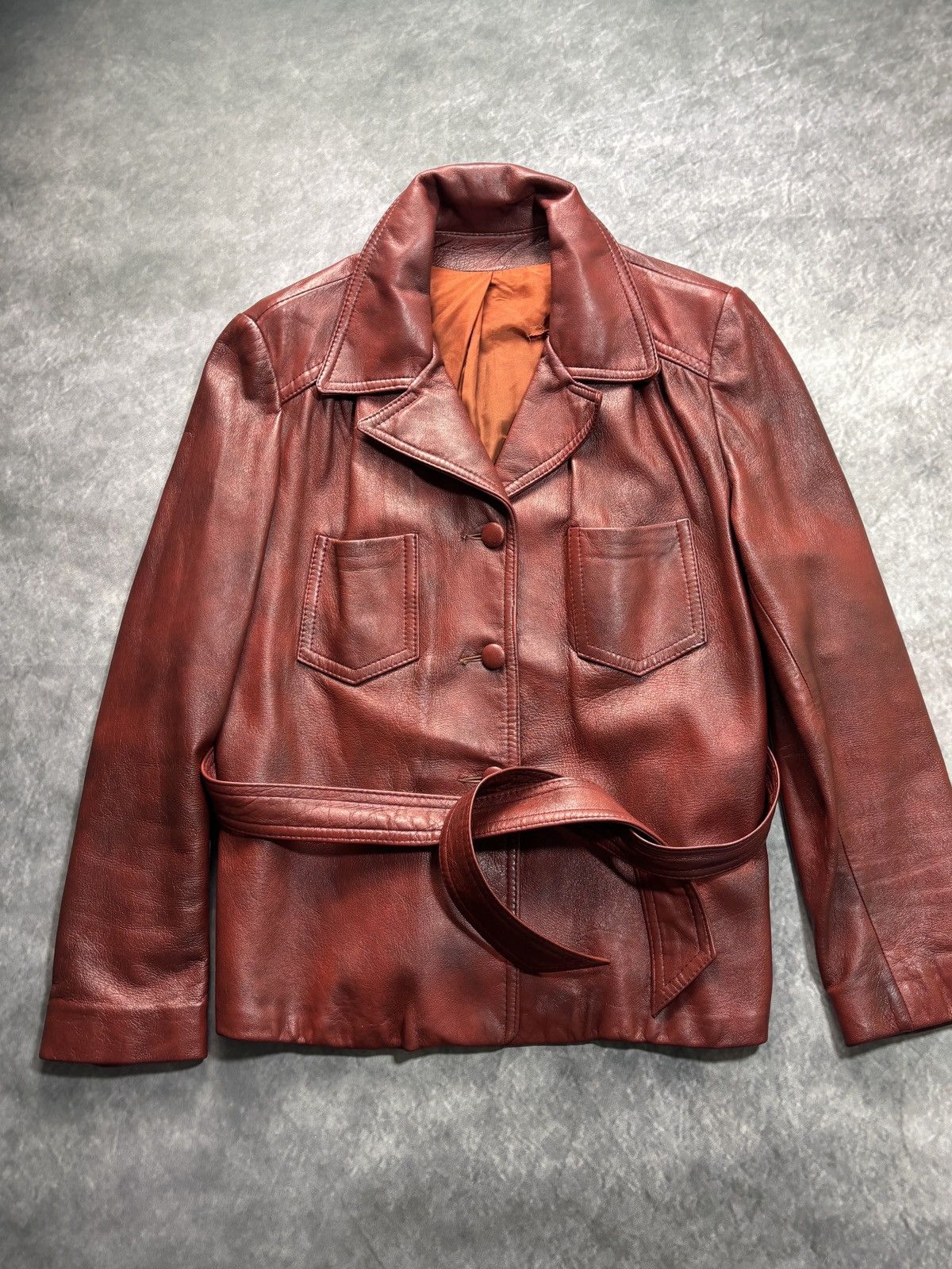 Vintage 70s Vintage Leather Jacket Belted Cropped Red Olympic Womens Size XXL / US 16-18 / IT 52-54 - 12 Thumbnail