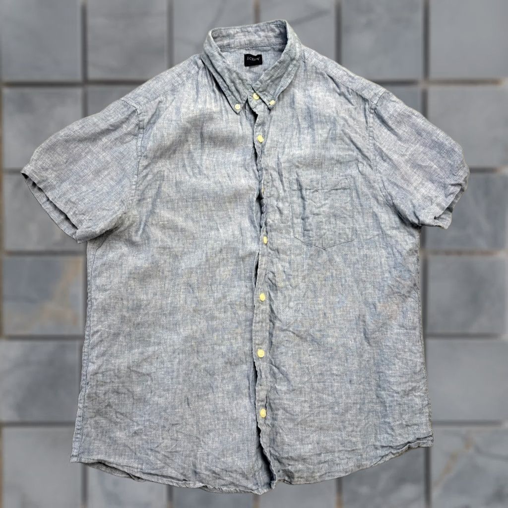 J.Crew VINTAGE: No — actually, not vintage; keep as J.CREW Shirt Mens Large Light Blue Linen Button Down Casual Size US L / EU 52-54 / 3 - 1 Thumbnail