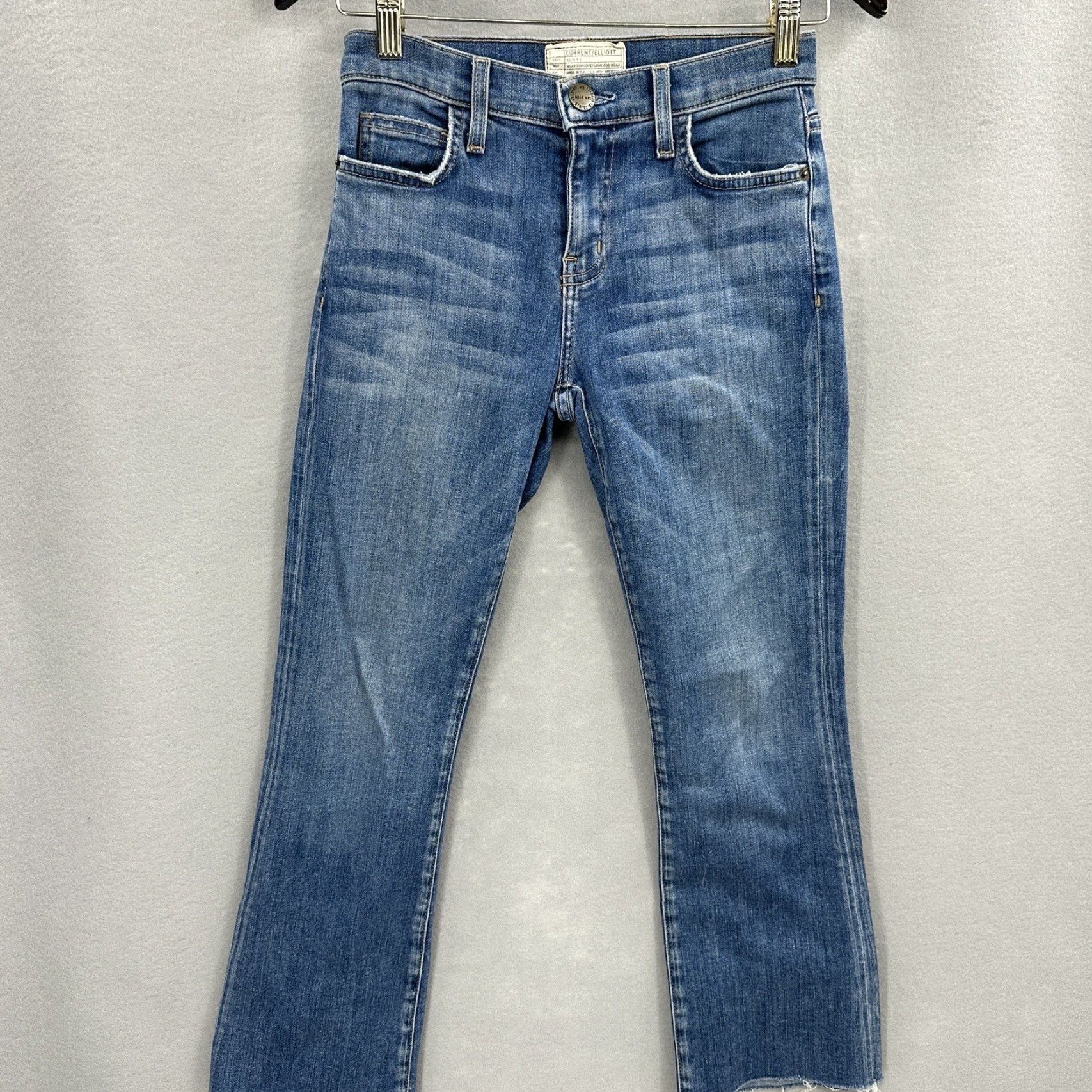 Vintage Current/Elliott Jeans Women's 23 The Kick Jean Blue Medium Distressed Ankle Denim Designer Size 40" / US 18 - 2 Thumbnail