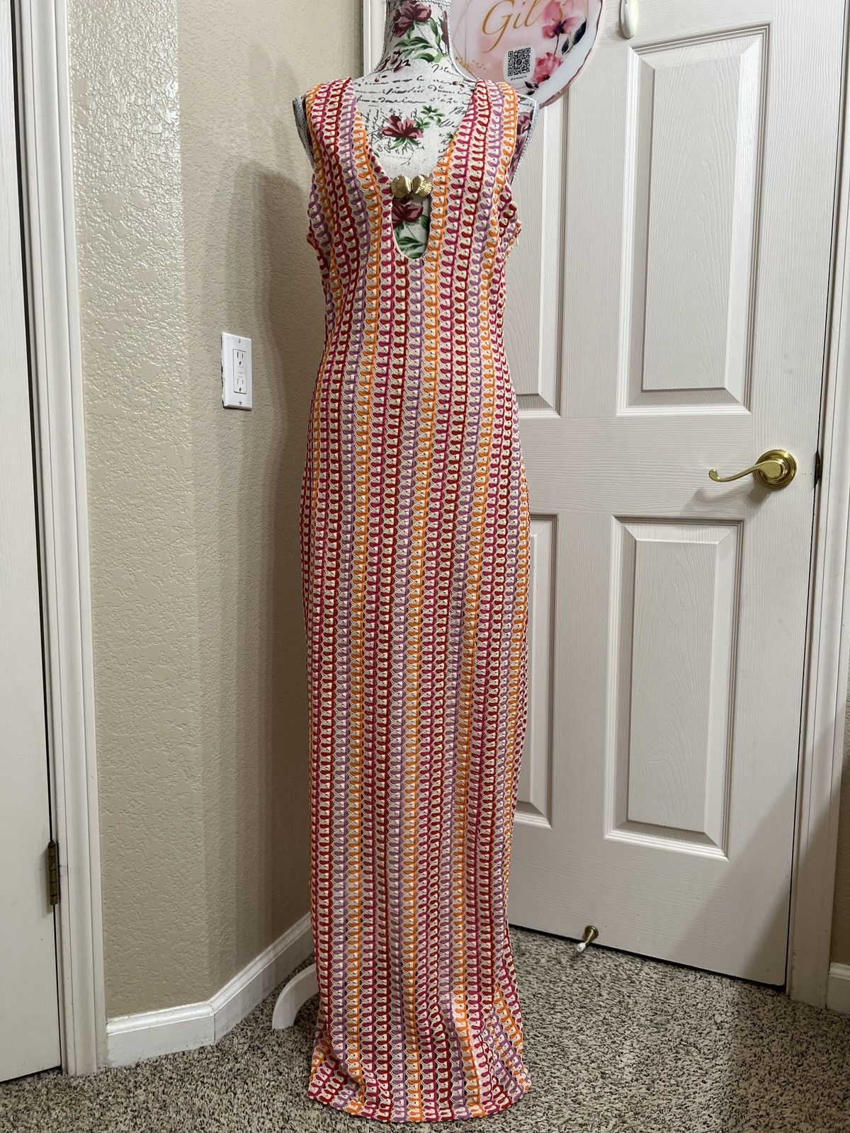 Fashion Nova Fashion Nova pink and multicolor crochet maxi dress size XL Size XL / US 12-14 / IT 48-50 - 2 Thumbnail