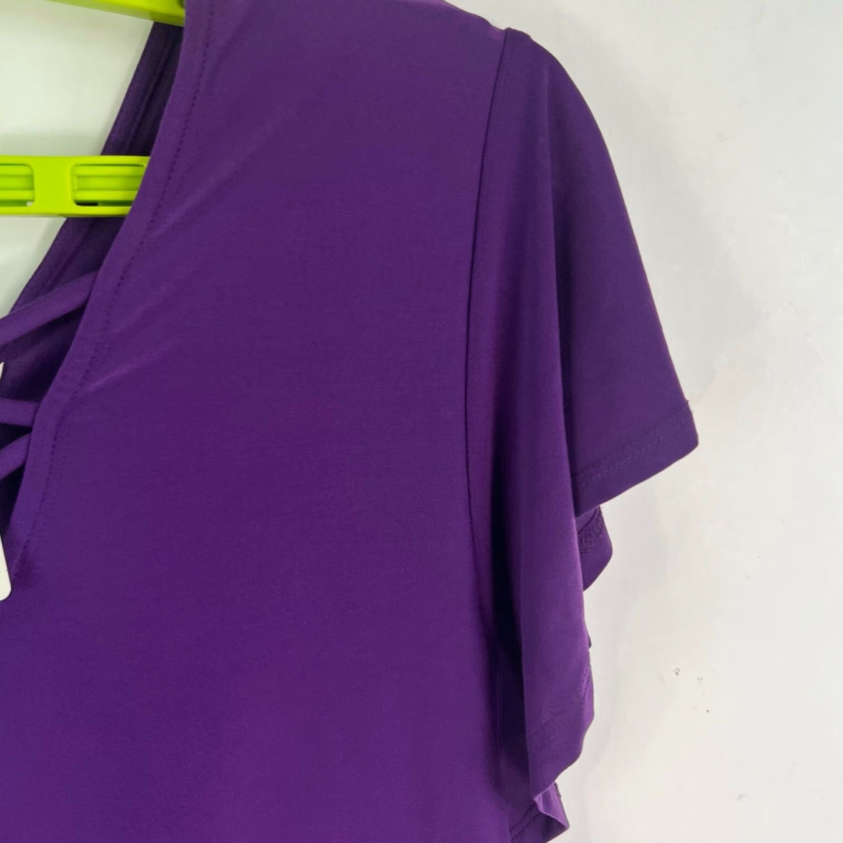 Vintage Soma Womens Knit Top Butterfly Purple XS Criss Cross Tunic Blouse Short Sleeve Round Neck Pullover Casual Workwear Party/Cocktail Vintage No Size XS / US 0-2 / IT 36-38 - 2 Thumbnail