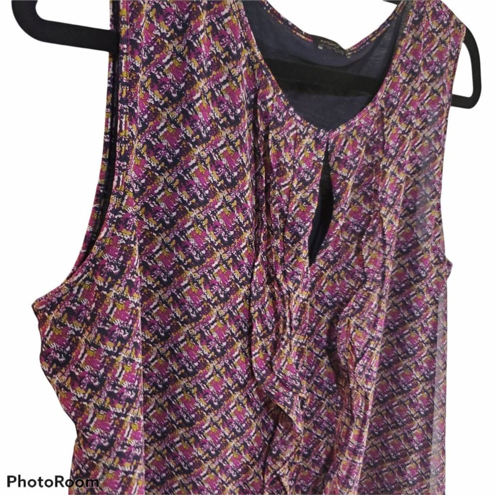 Ann Taylor Ann Taylor Loft | Modern Print Tank Top with Ruffles Size L / US 10 / IT 46 - 2 Thumbnail