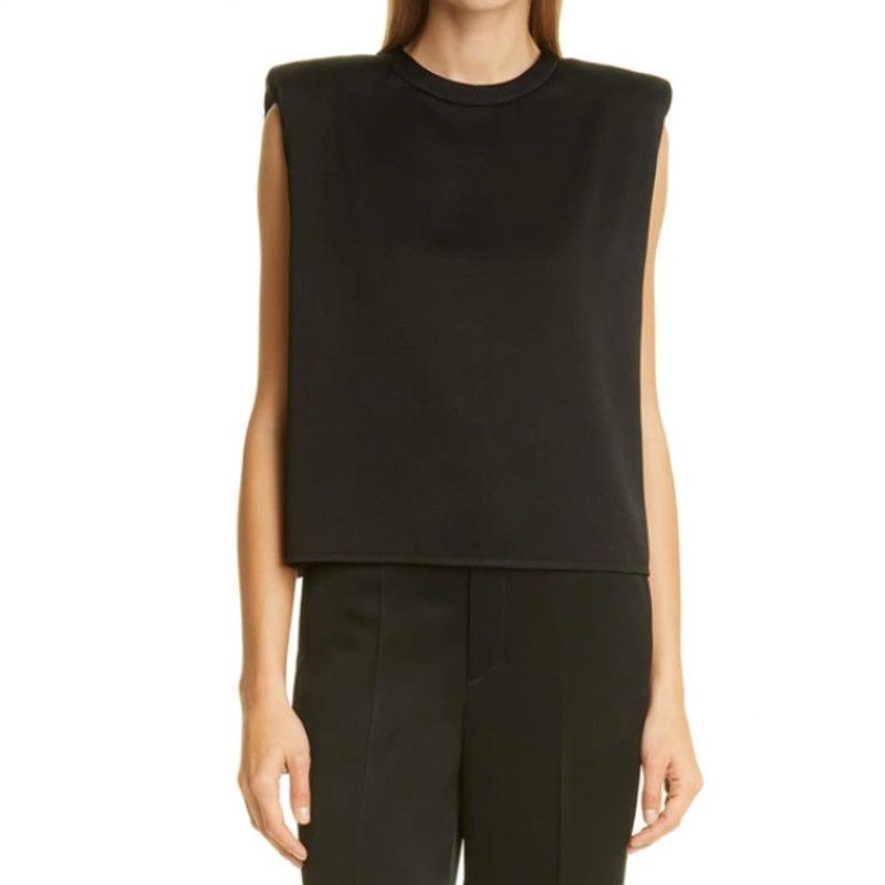 ba & sh Sleeveless Shoulder Pad Satin T-Shirt