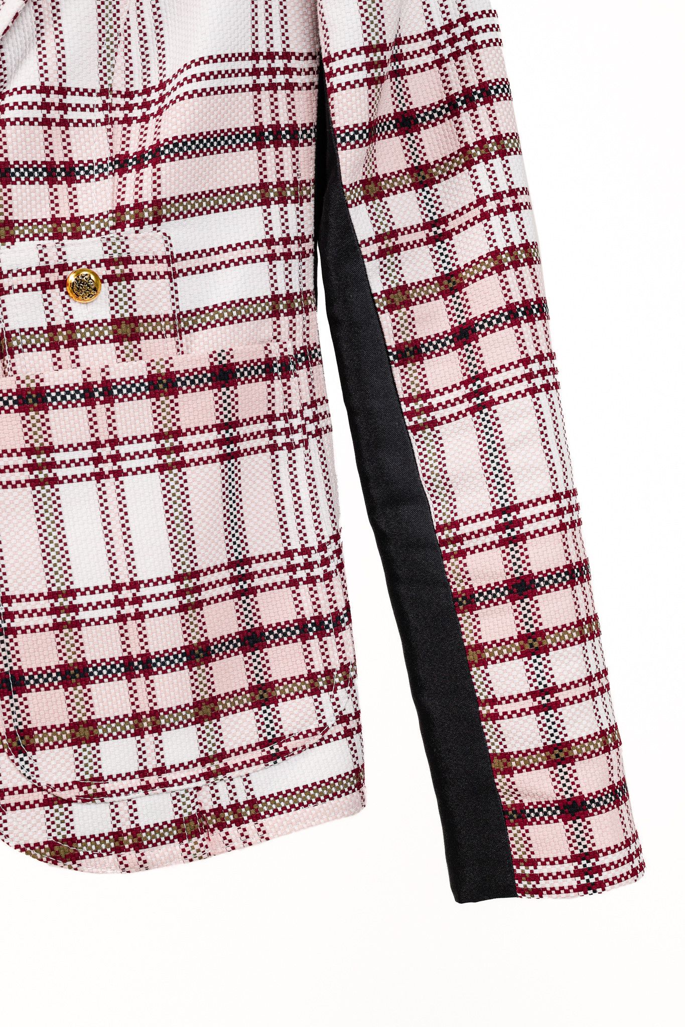 SMYTHE Smythe Blush & Black Plaid Tuxedo Stripe Cotton Blazer Size S / US 4 / IT 40 - 6 Thumbnail