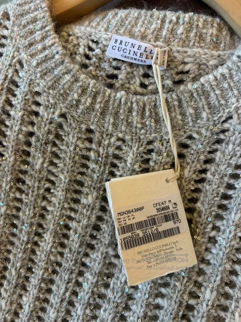 Brunello Cucinelli Brunello Cucinelli Women's Crew Neck Sequin Knit Mesh Swea Size M / US 6-8 / IT 42-44 - 6 Thumbnail