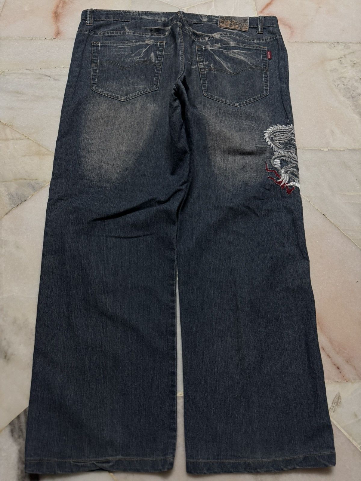 Seditionaries 💥WIDE💥JAPANESE TATTOO DRAGON EMBROIDERY BAGGY JEANS RARE Size US 36 / EU 52 - 15 Thumbnail