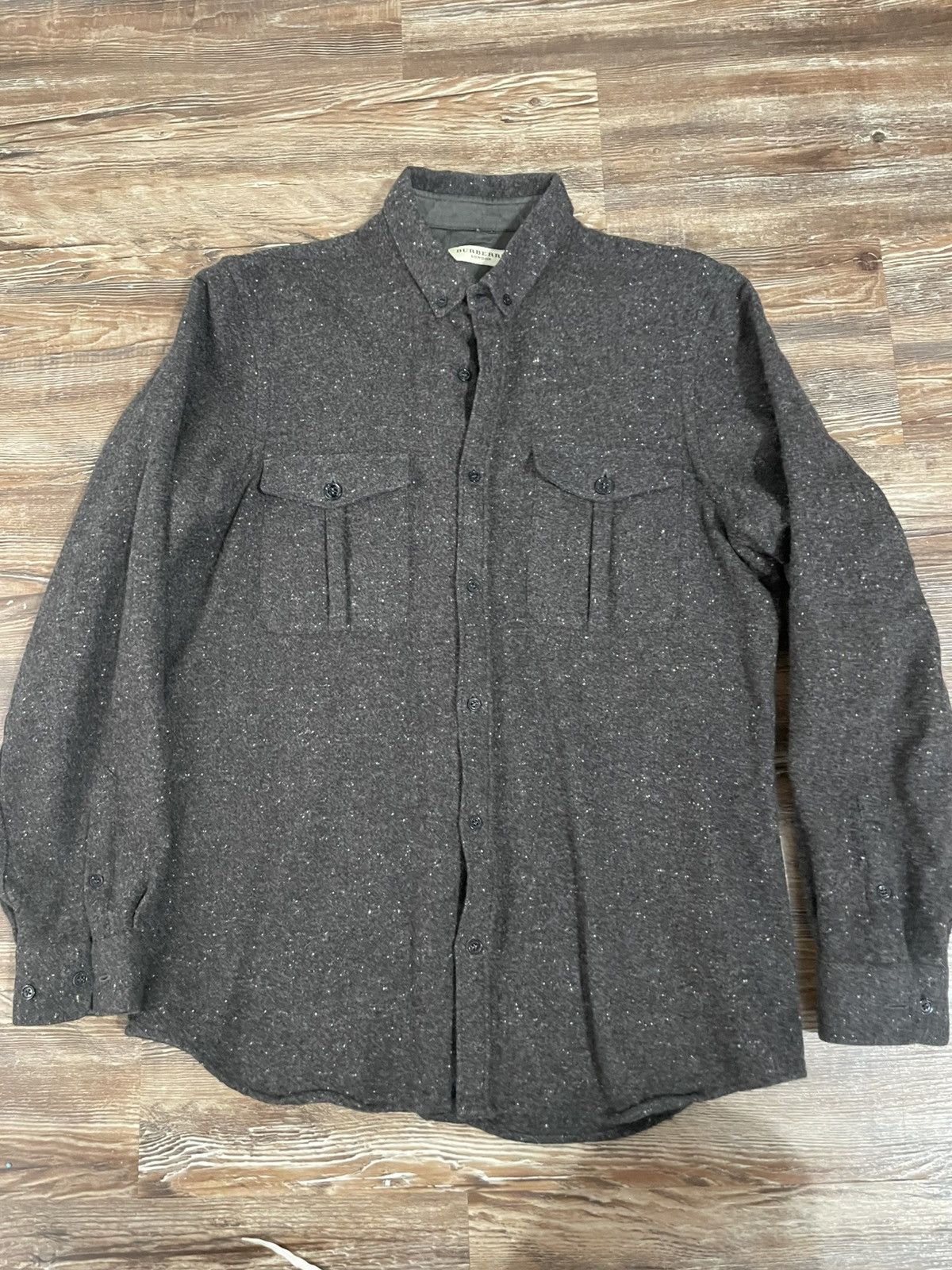 Burberry Wool Cashmere Blend Button Up Shirt Dark Grey Speckled ru Size US M / EU 48-50 / 2 - 1 Thumbnail
