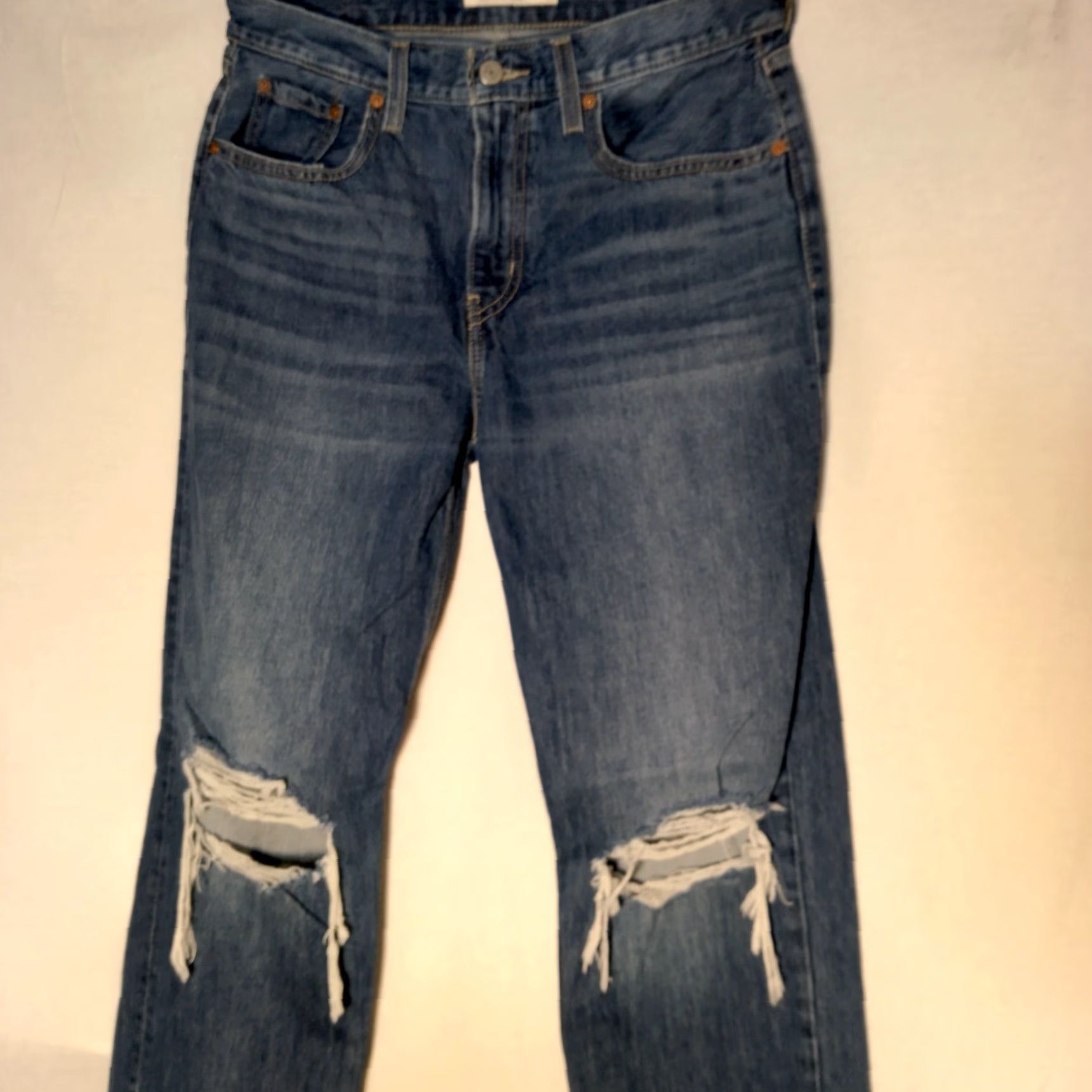 Levi's VINTAGE Levi's Low Pro Straight Jeans Women Size 29 Blue Denim Distressed Holes 5-Pocket Design Size 29" - 3 Thumbnail