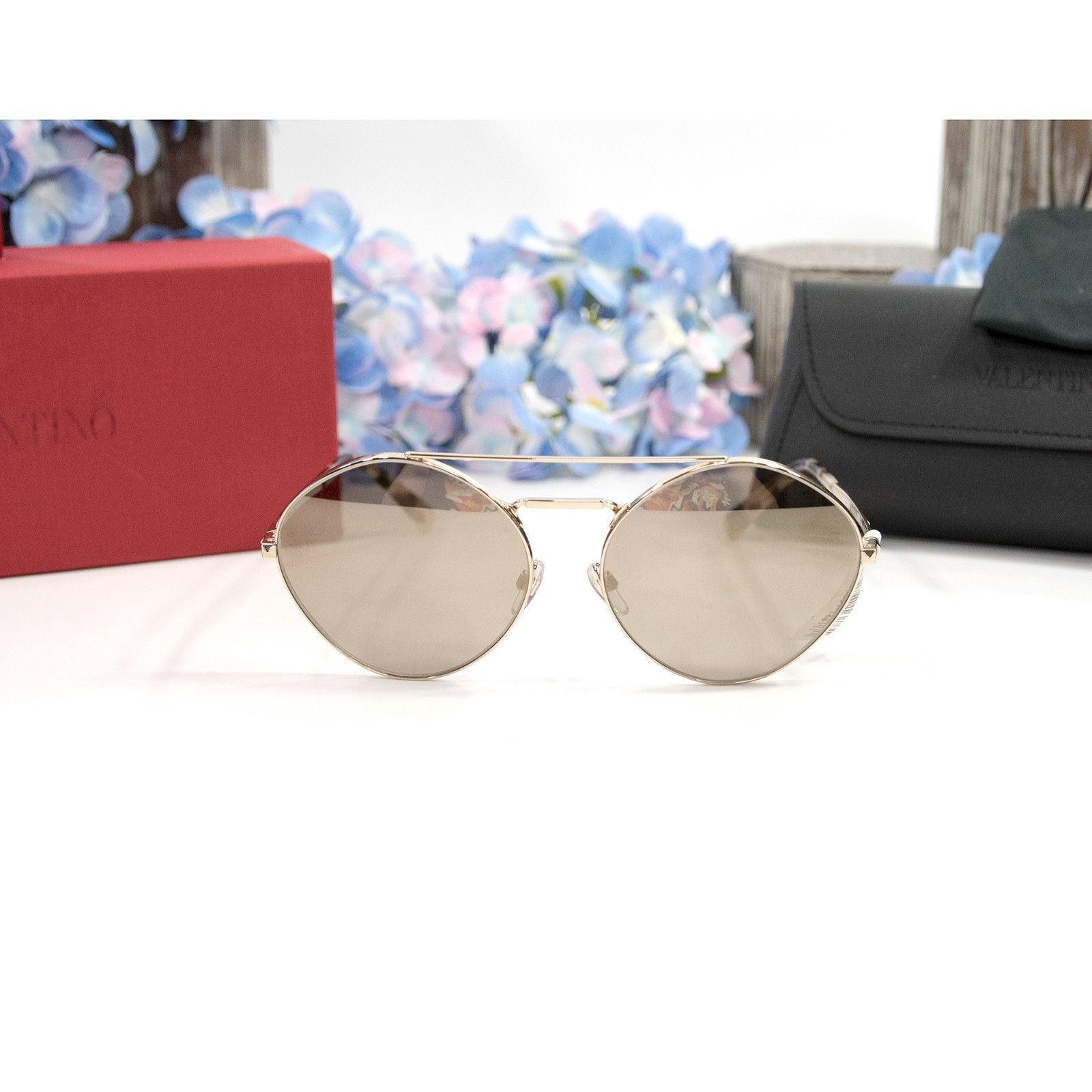 Valentino Valentino VA2036 Gold Tortoise Logo Aviator Metal Sunglasses Size ONE SIZE - 10 Thumbnail