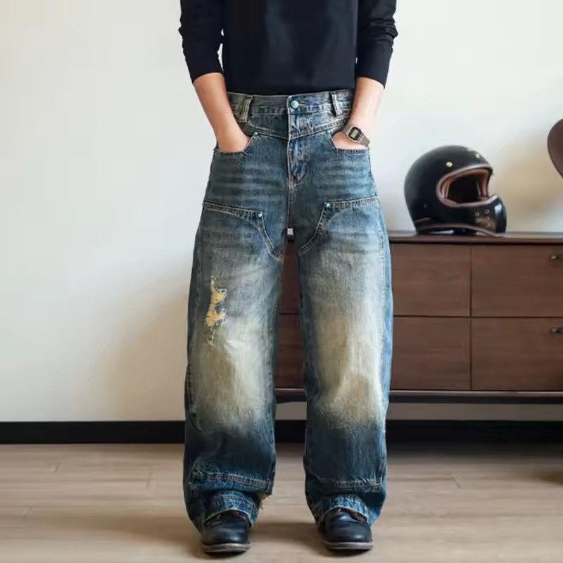 Japanese Brand Washed Blue Baggy Ripped Jeans Size US 34 / EU 50 - 1 Thumbnail