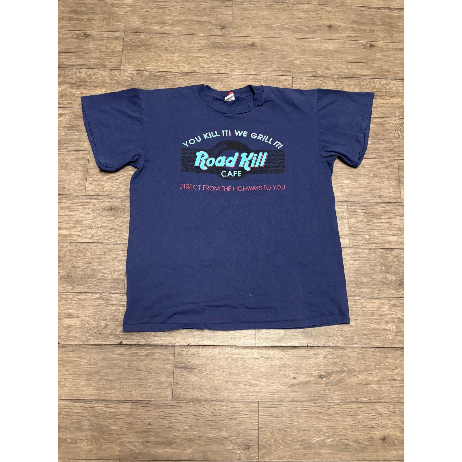 Hard Rock Cafe × Vintage Vintage Hard Rock Parody "Road Kill Cafe" Blue Tee Sz 2XL Size US L / EU 52-54 / 3 - 1 Thumbnail