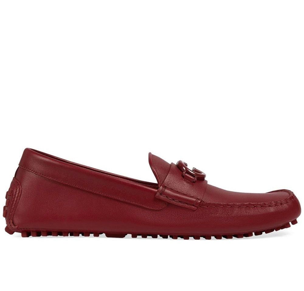 image of Gucci Ayrton Interlocking G Leather Drivers Size 7.5 in Red, Men's