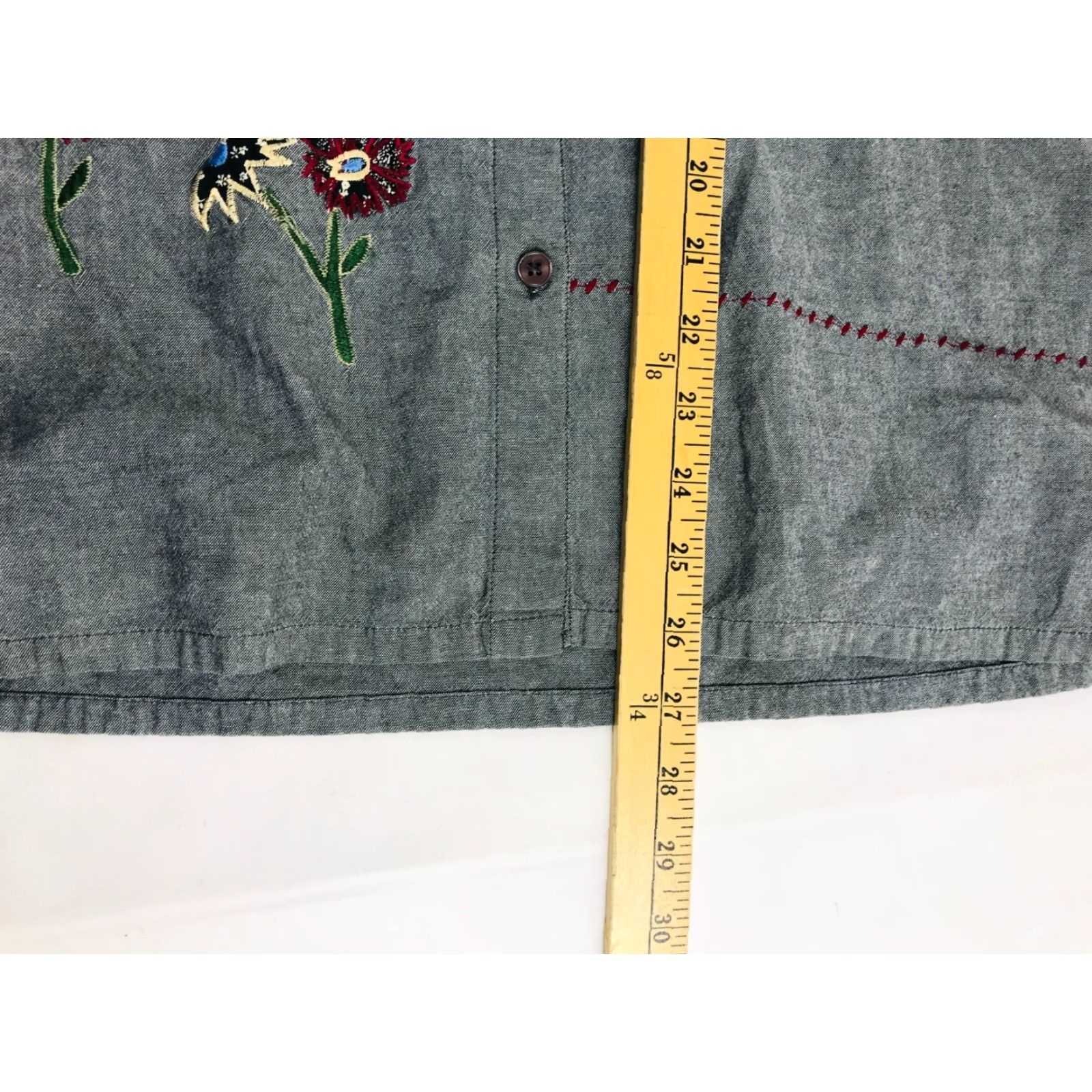 Vintage Bobbie Brooks Shirt Womens Size M Gray Embroidered Floral Patches Button Up Size M / US 6-8 / IT 42-44 - 5 Thumbnail