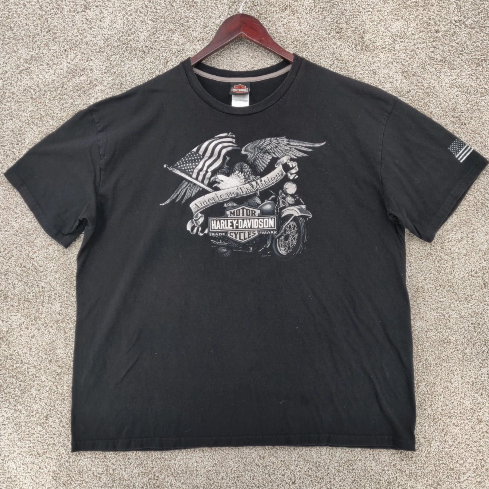 Harley Davidson Harley-Davidson T Shirt Men 3XL Black Cotton USA American Tradition Logo Graphic Print Short Sleeve Crew Neck Regular Fit Vintage No Size US XXL / EU 58 / 5 - 2 Thumbnail