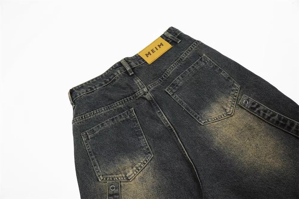 Japanese Brand Men's washed distressed loose multi-pocket cargo jeans Size US 32 / EU 48 - 4 Thumbnail