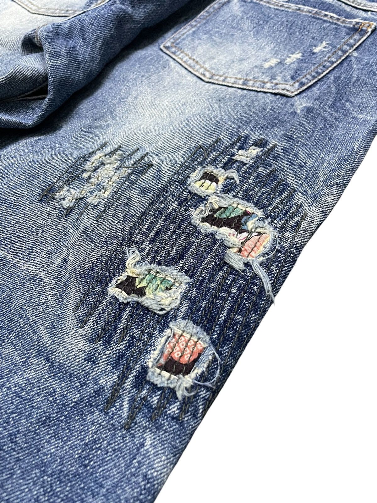 5351 POUR LES HOMMES × Hysteric Glamour Boro Heavy Stitched Japanese Brand Distressed Jeans Size US 30 / EU 46 - 20 Thumbnail