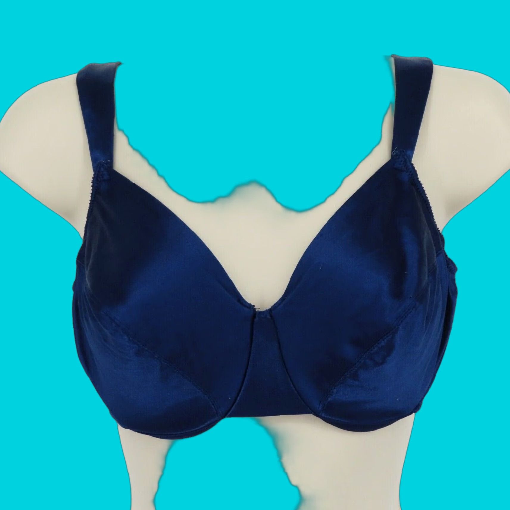 VTG Victoria's Secret 34D Blue Unlined Underwire Satin Smooth Bra Womens 1980s