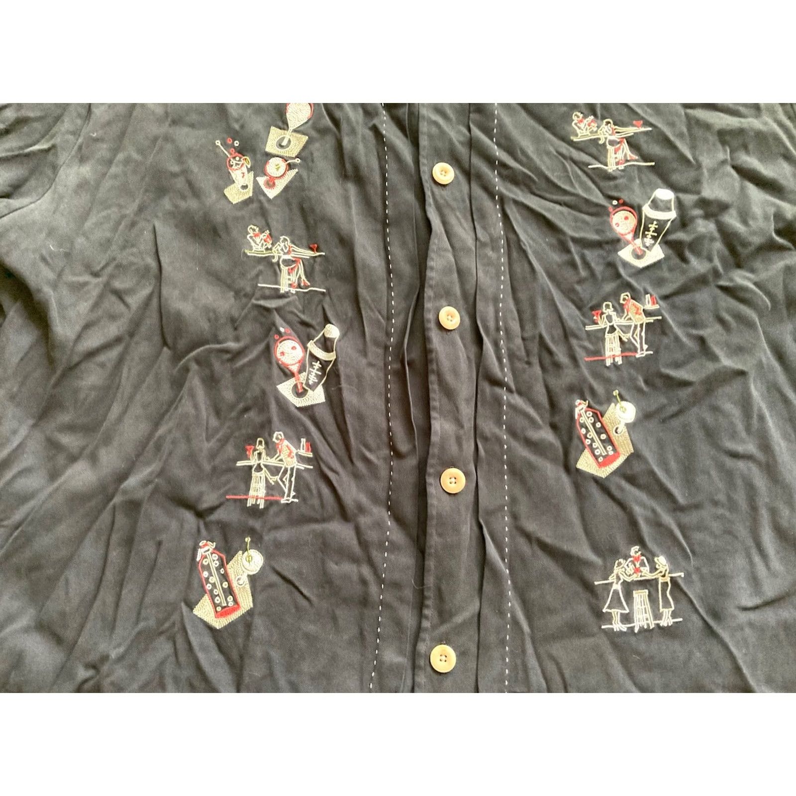 Nat Nast Nat Nast Shirt Mens XL Black Silk Button-Up Collared Short Sleeve Embroidered Limited Edition Size US XL / EU 56 / 4 - 2 Thumbnail