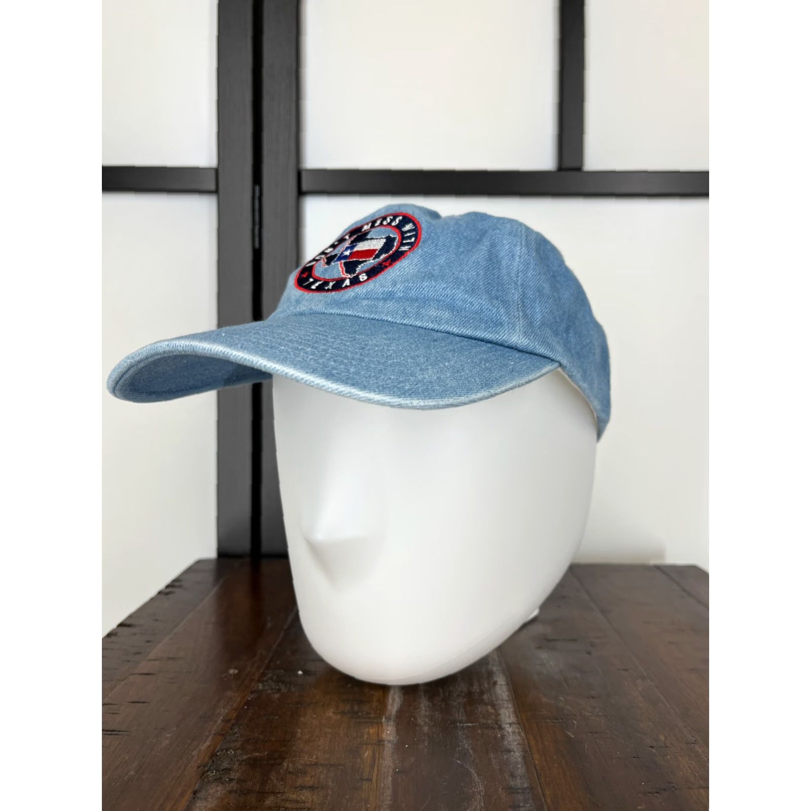 Vintage Captain Travel Hat Cap Strap Back Women Blue Denim Cotton Texas Embroidered 2A D Size ONE SIZE - 4 Thumbnail