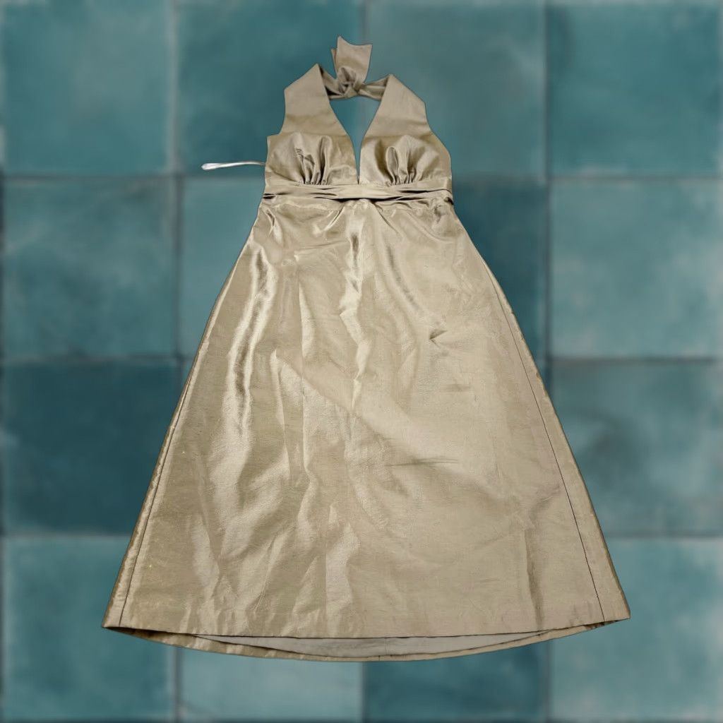 Vintage Amsale Dress Women’s 10 Taupe Brown Iridescent Sheath Midi Halter Formal Size L / US 10 / IT 46 - 1 Thumbnail