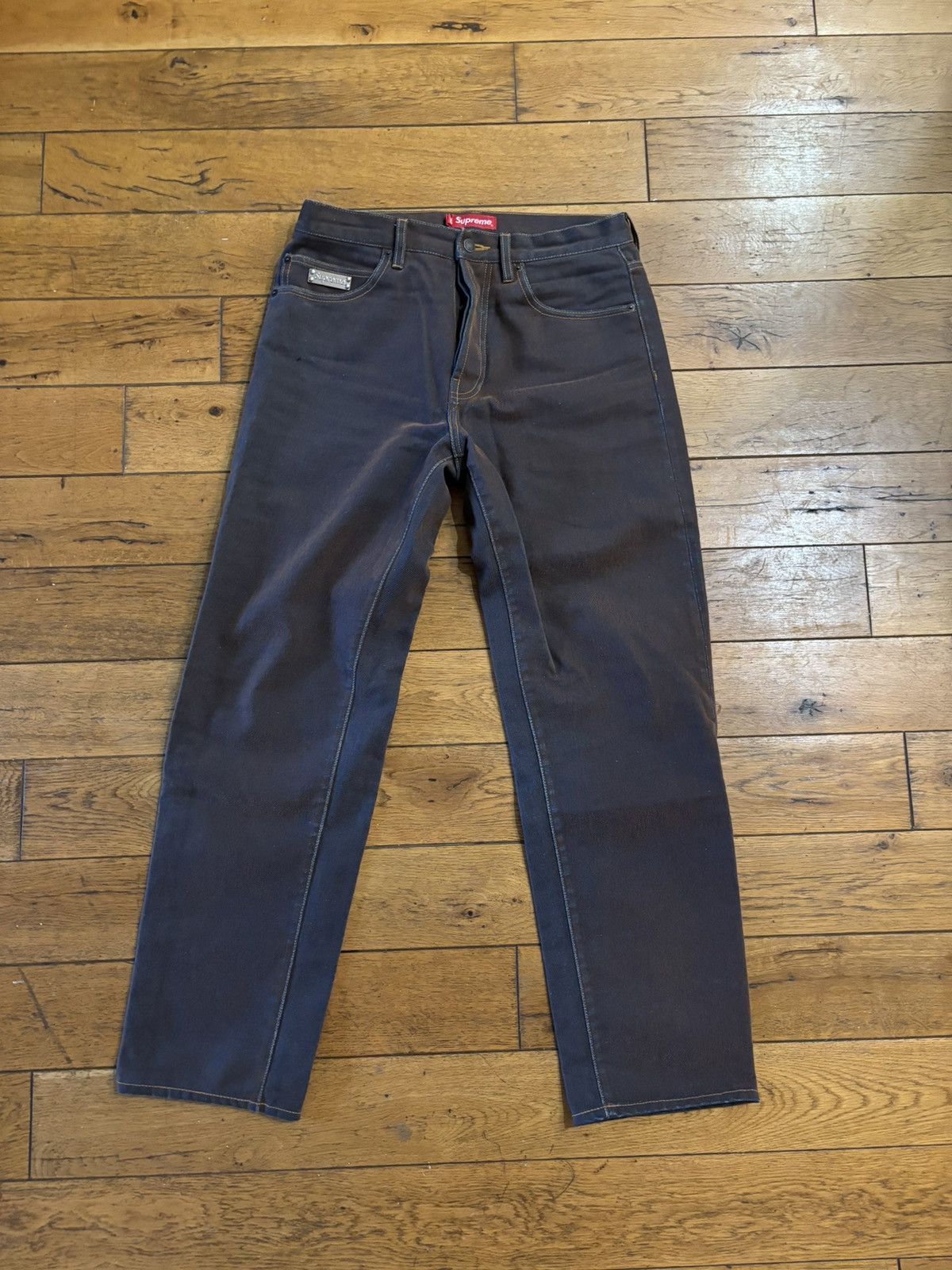 Supreme Brown Supreme Flocked Regular Denim Pants | Grailed