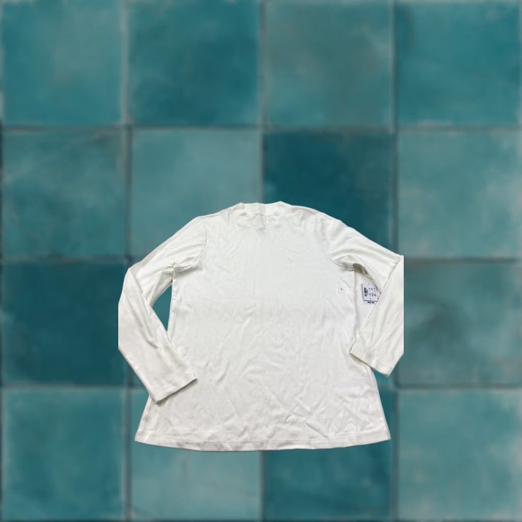 Vintage CJ Banks Shirt Womens Large White Cotton Mock Neck Long Sleeve Basic Tee Top Size L / US 10 / IT 46 - 1 Thumbnail