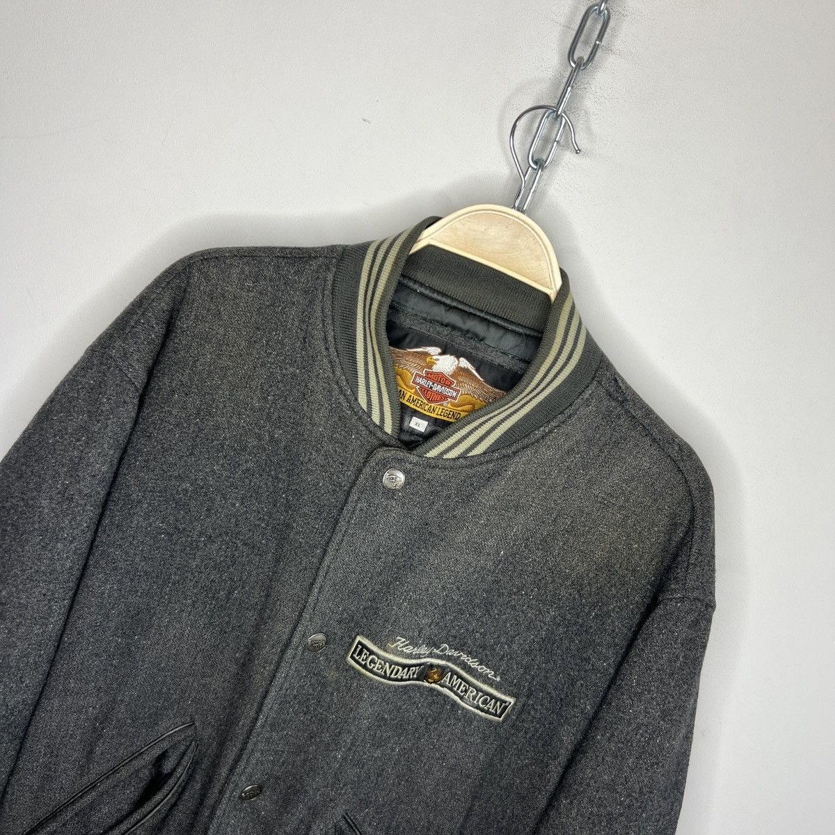Harley Davidson × Vintage Vintage Harley Davidson Flight Bomber Wool Jacket 90s USA Size US XL / EU 56 / 4 - 4 Thumbnail