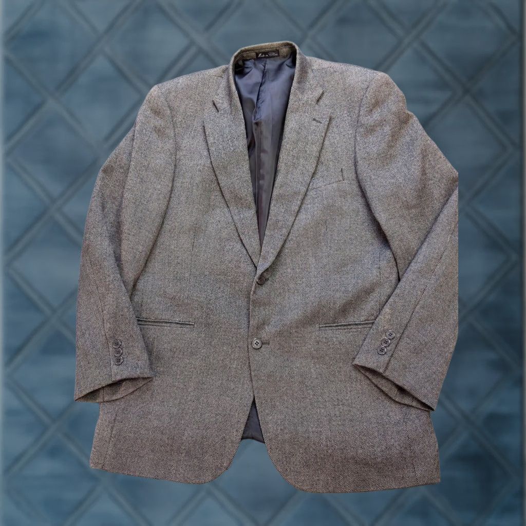 Vintage Cezar Del Prado Blazer Mens 42L Wool Sport Coat Jacket Notch Lapel Two-Button Single-Breasted Office Wear Brown Wool Herringbone 2 Piece Mens Long Size 42R - 1 Thumbnail
