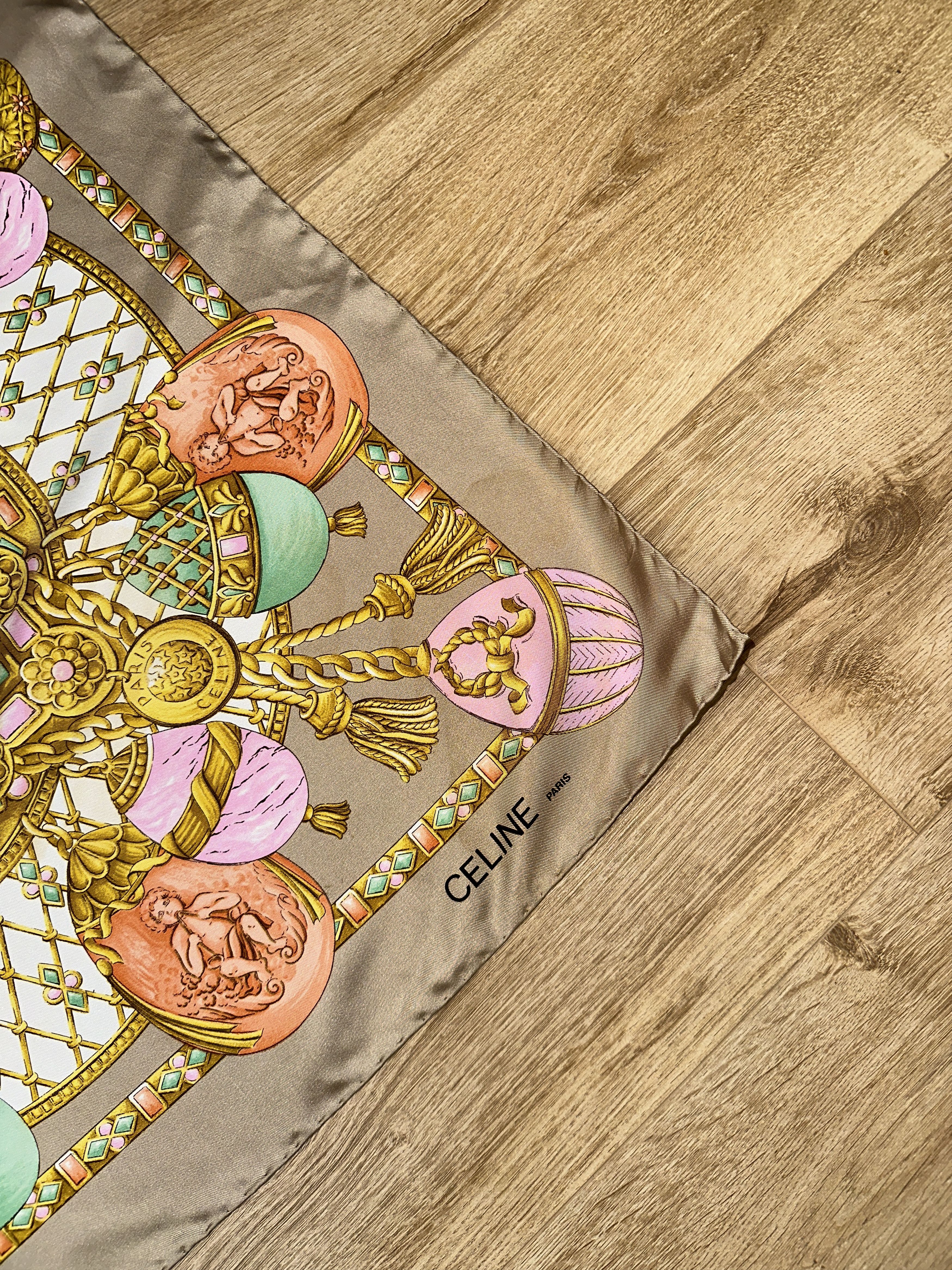 Celine Celine Vintage Silk Scarf Baroque Chain Egg Motif 88cm Rare Size ONE SIZE - 2 Thumbnail