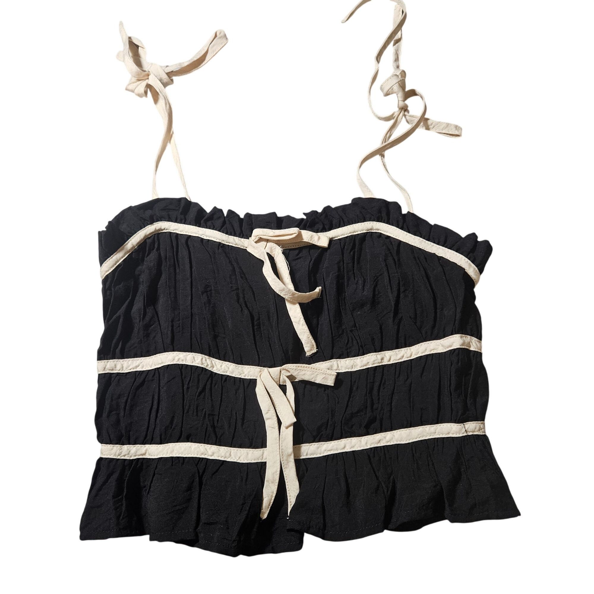 Other Thirty/Thirty Black White Trim Ruched Top S Coquette Fairy W Size S / US 4 / IT 40 - 9 Thumbnail