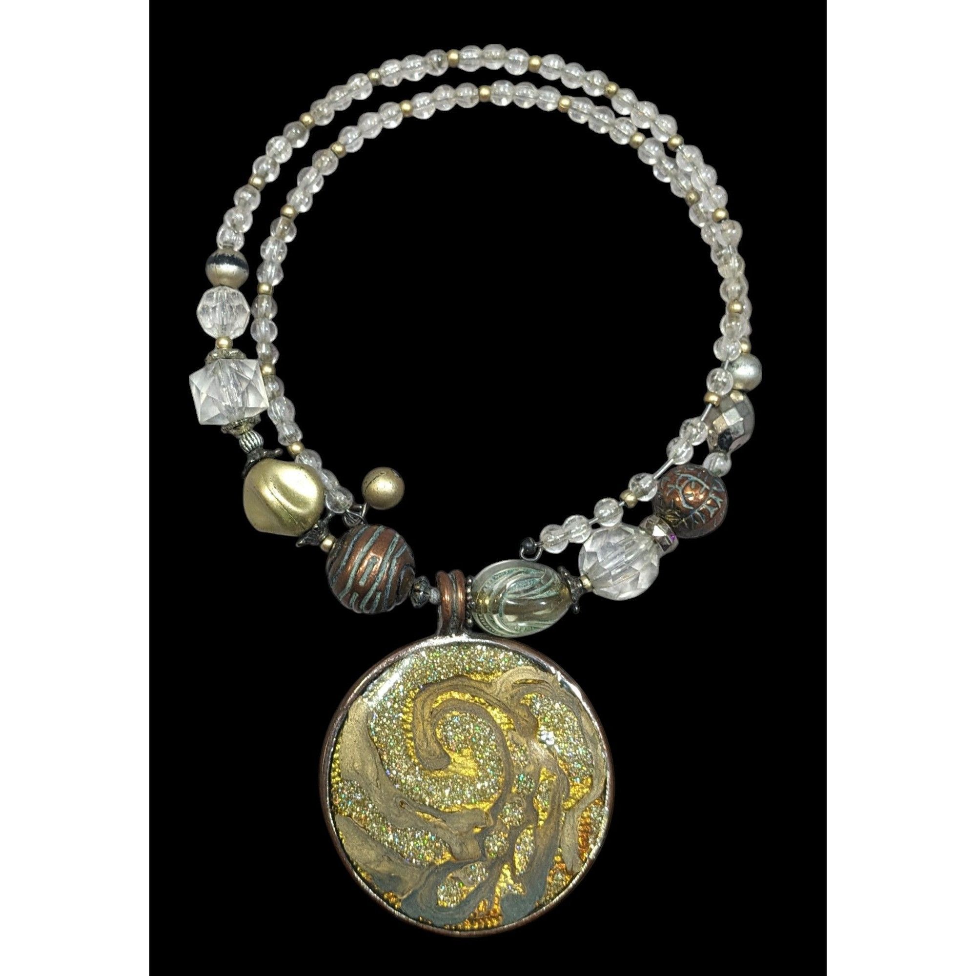 Other Retro Bohemian Glitter Medallion Beaded Coil Necklace Size ONE SIZE - 1 Thumbnail